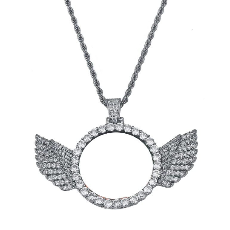 CUSTOM PICTURE NECKLACE WITH ANGEL WINGS