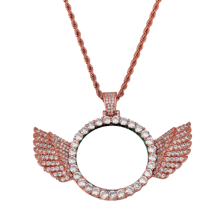 CUSTOM PICTURE NECKLACE WITH ANGEL WINGS